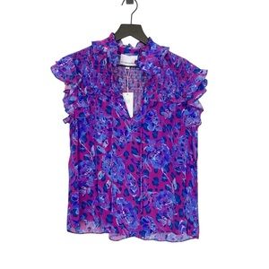 Gilner Farrar Sienna Blouse Flutter Sleeve Blouse Blue Purple